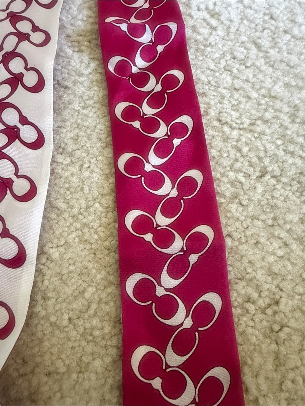 Coach Pink and Cream Signature Print Silk Skinny Scarf - Picture 3 of 6